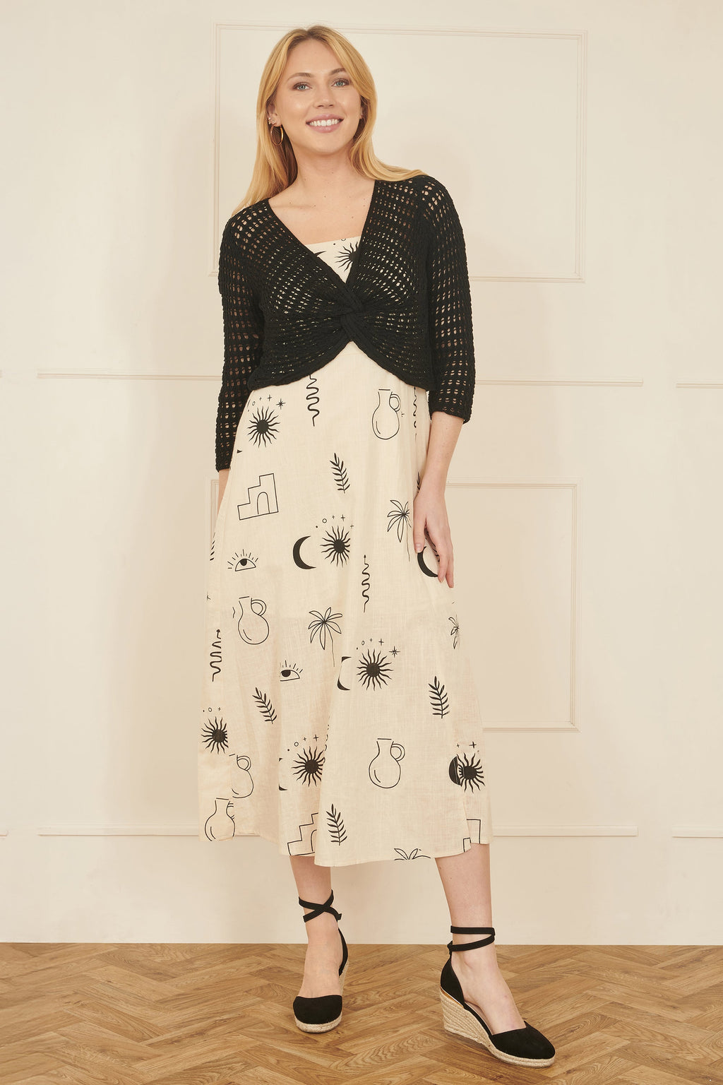 Yumi Black Cotton Crochet Twisted Bolero Top - QHA UK