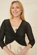 Yumi Black Cotton Crochet Twisted Bolero Top - QHA UK