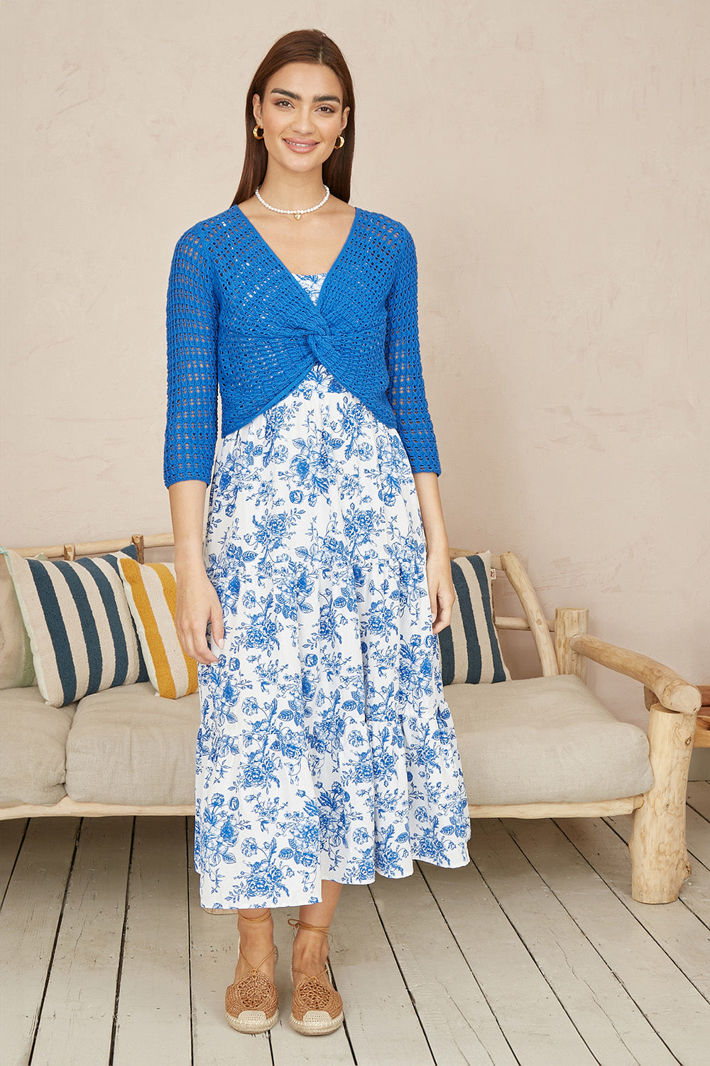 Yumi Blue Cotton Crochet Knitted Top - QHA UK