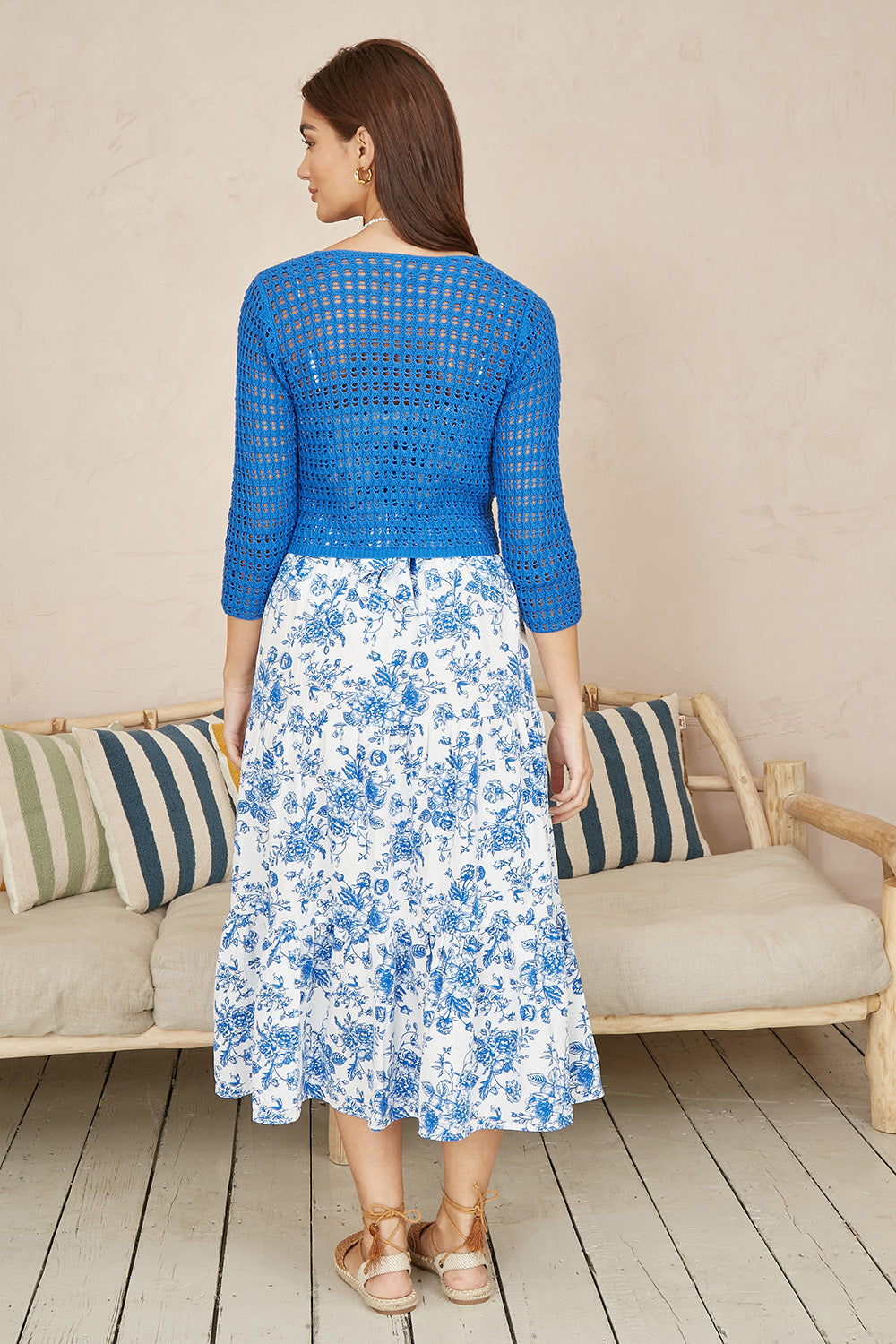 Yumi Blue Cotton Crochet Knitted Top - QHA UK