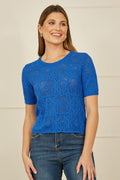 Yumi Blue Cotton Crochet Knitted Top - QHA UK