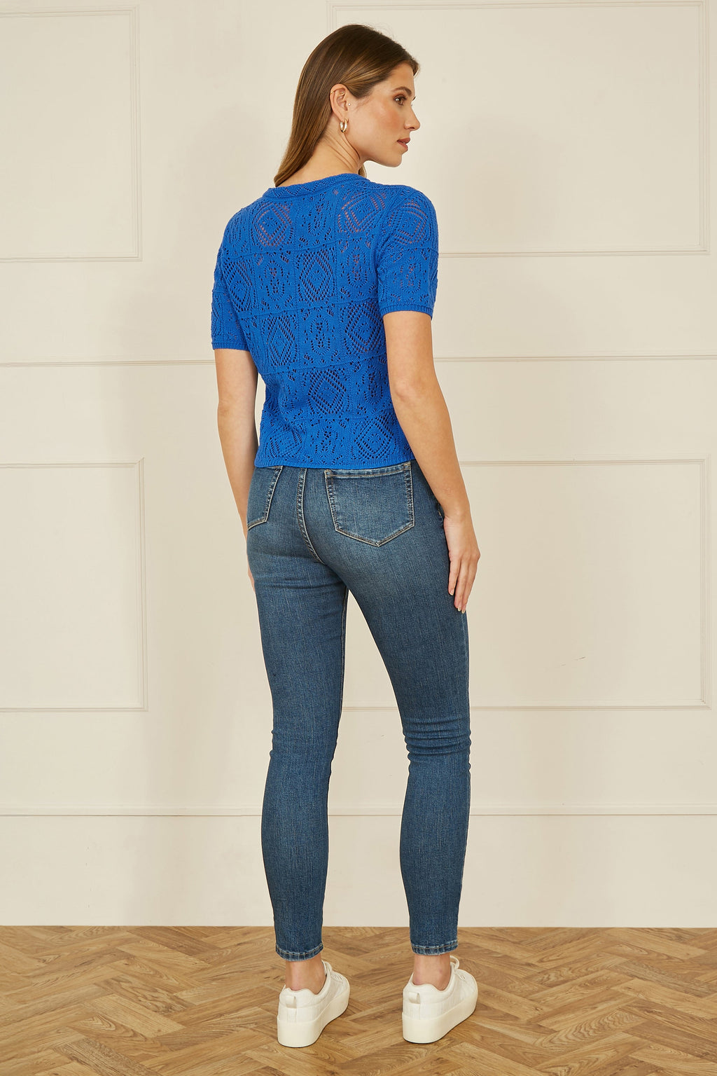 Yumi Blue Cotton Crochet Knitted Top