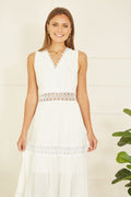 Yumi White Lace Trim Cotton Midi Sun Dress - QHA UK
