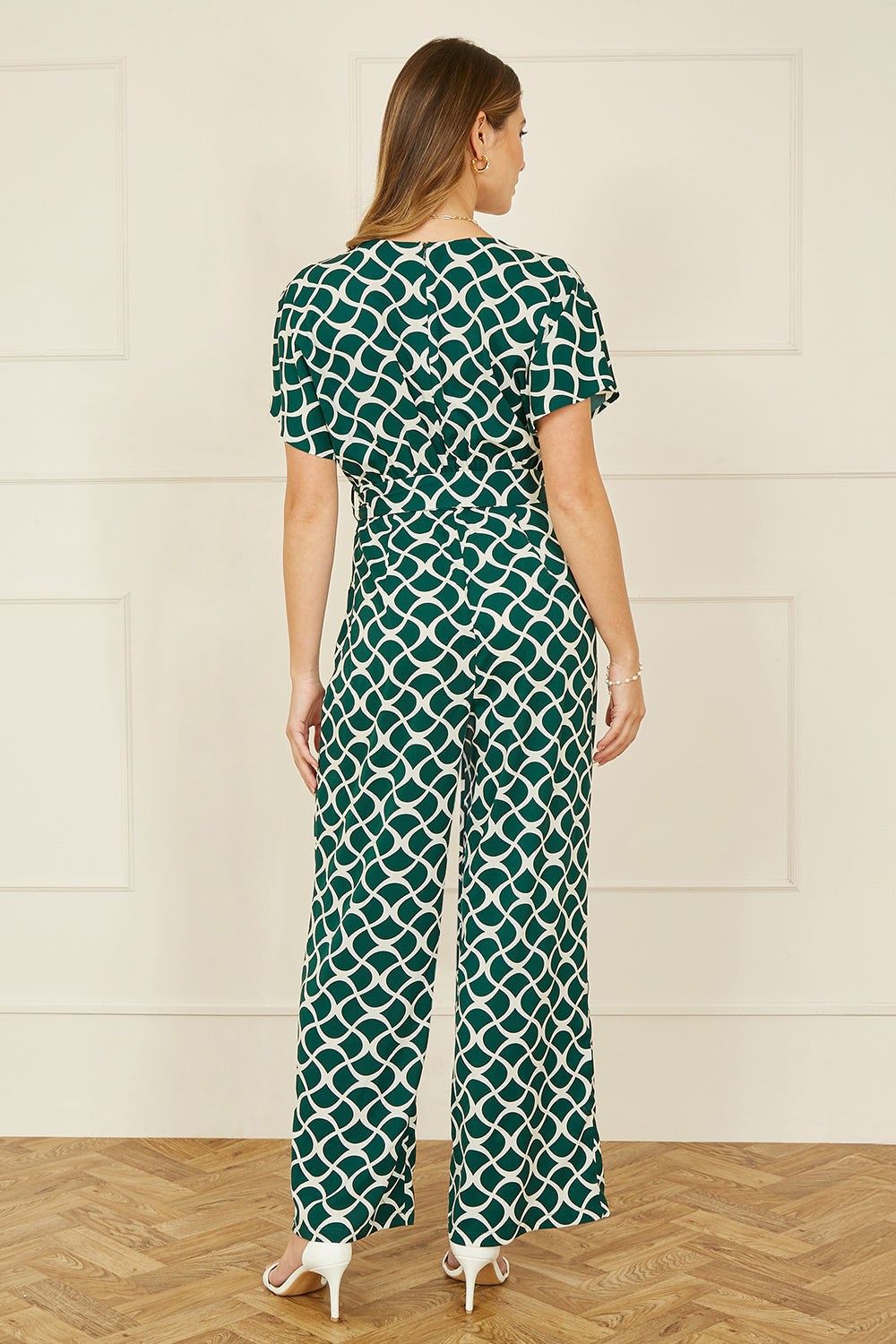 Yumi Green Geometric Print Wrap Jumpsuit - QHA UK