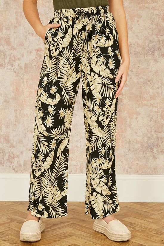 Yumi Black Fern Print Relaxed Fit Trousers - QHA UK