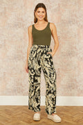 Yumi Black Fern Print Relaxed Fit Trousers - QHA UK