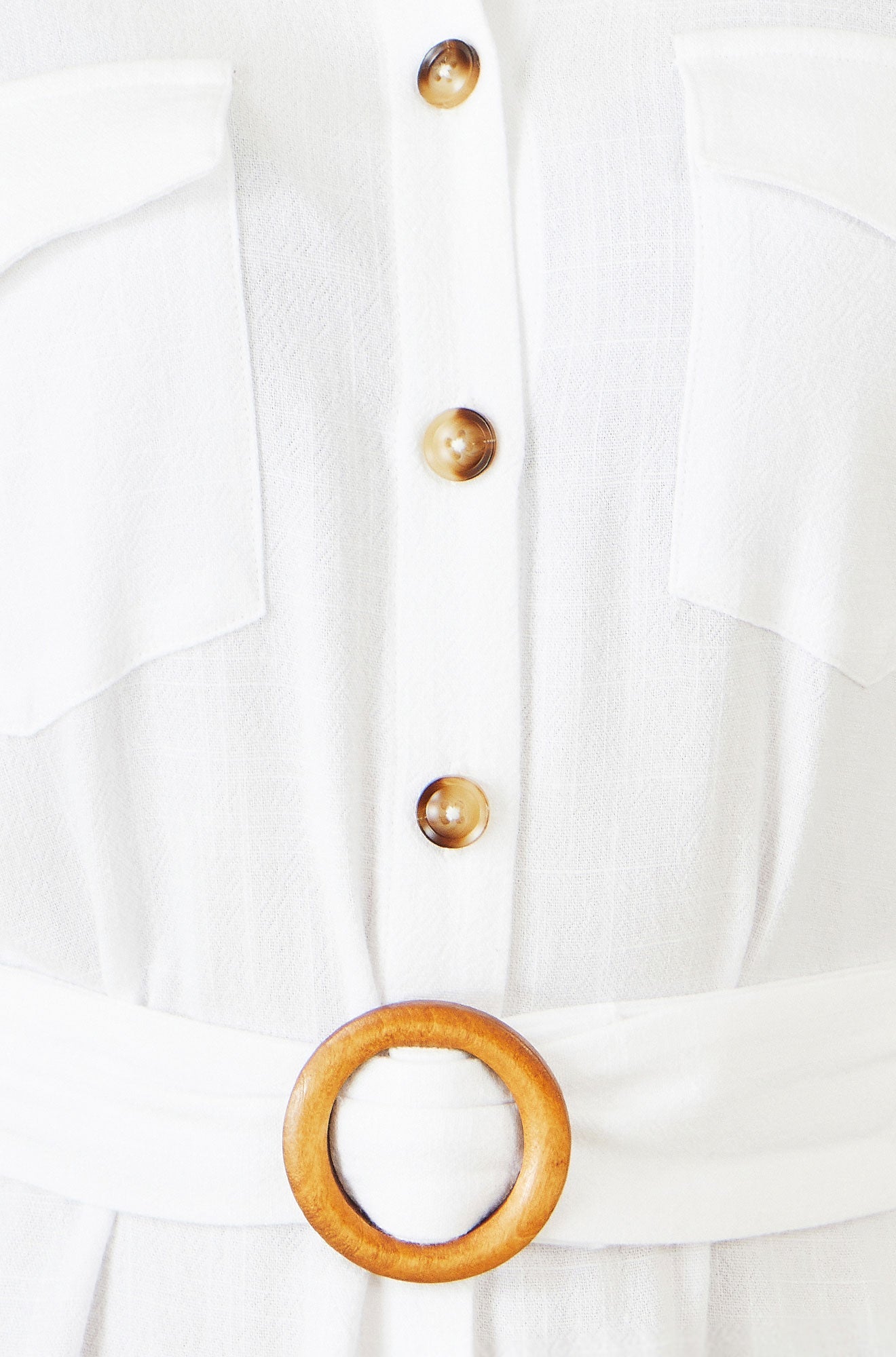 Yumi White Viscose Linen Look Midi Shirt Dress With Wooden Belt - QHA UK