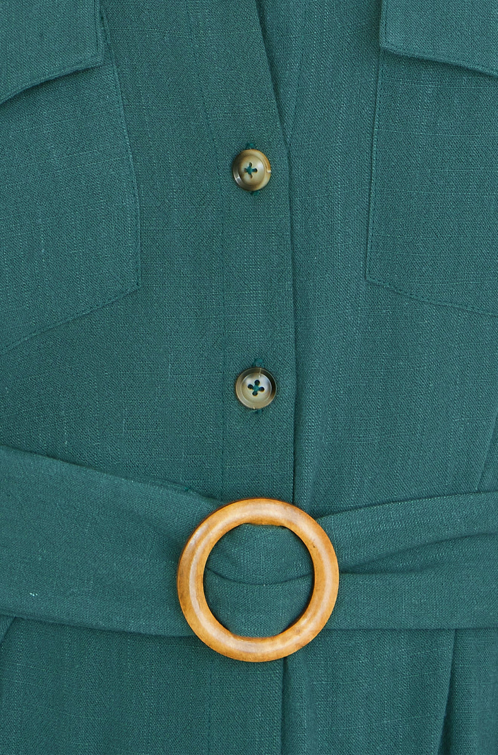Yumi Green Viscose Linen Look Midi Shirt Dress With Wooden Belt - QHA UK