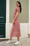Yumi Red Viscose Midi Shirt Dress With Matching Belt - QHA UK