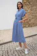 Yumi Blue Viscose Midi Shirt Dress With Matching Belt - QHA UK