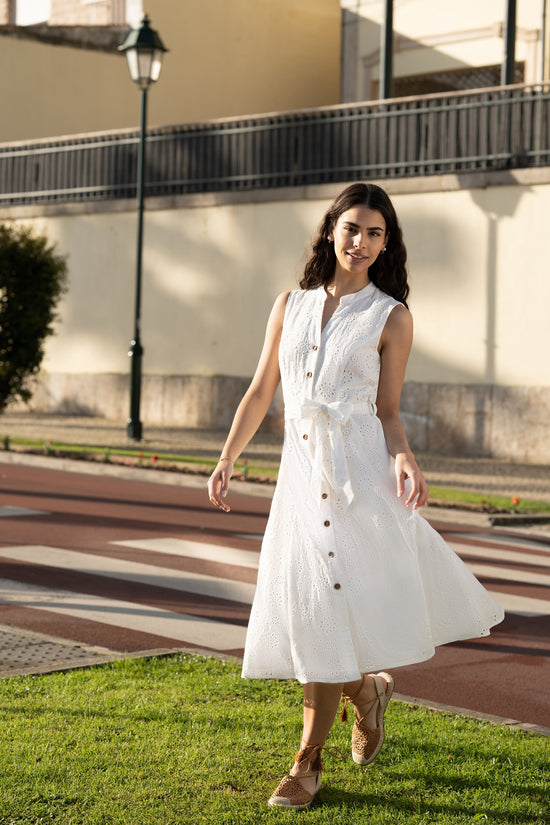 Yumi White Flower Broderie Anglaise Cotton Shirt Dress - QHA UK