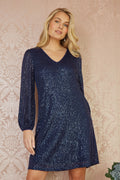 Yumi Navy Sequin Tunic With Balloon Sleeves - QHA UK