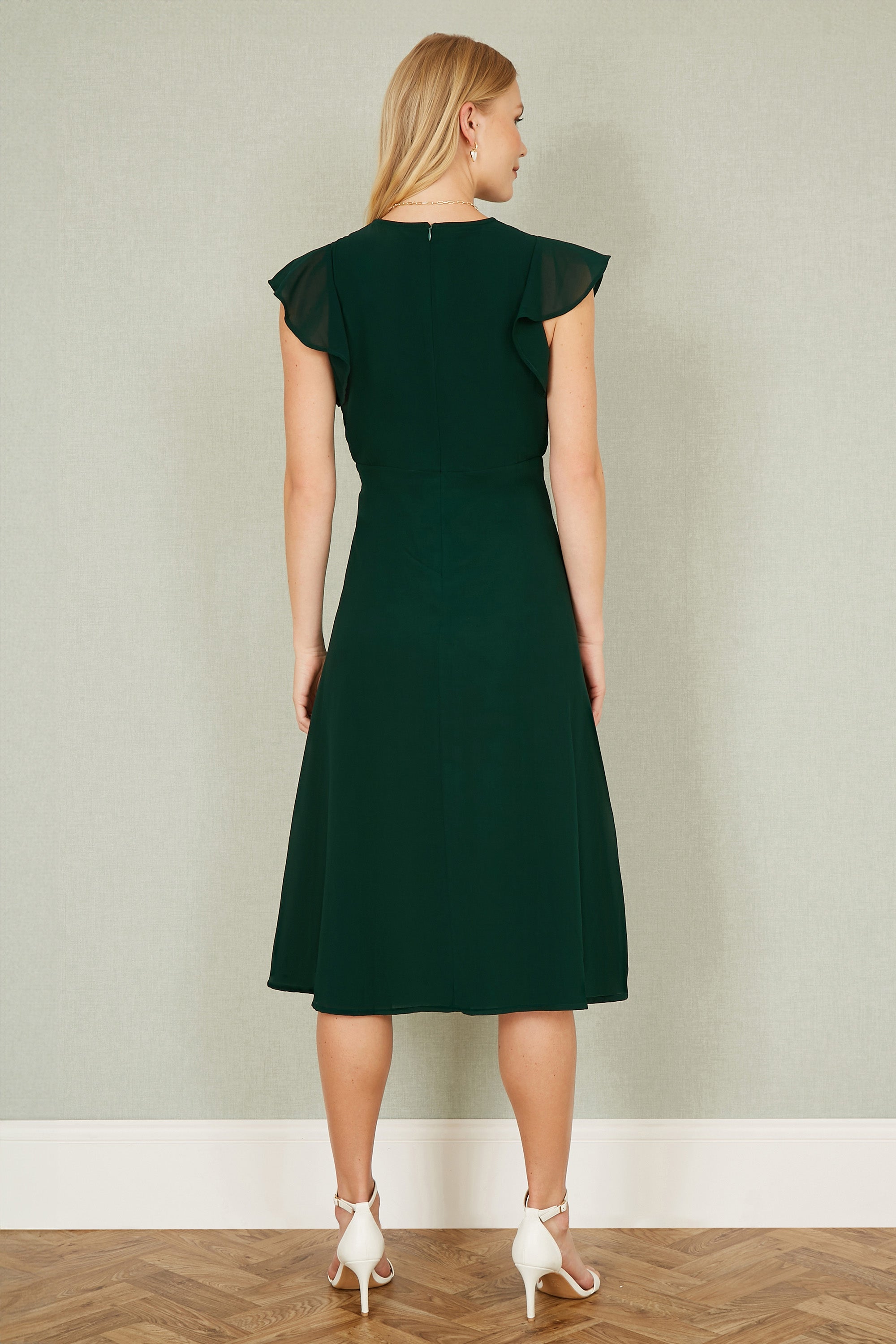 Yumi Green All Over Floral Embroidery Midi Skater Dress - QHA UK