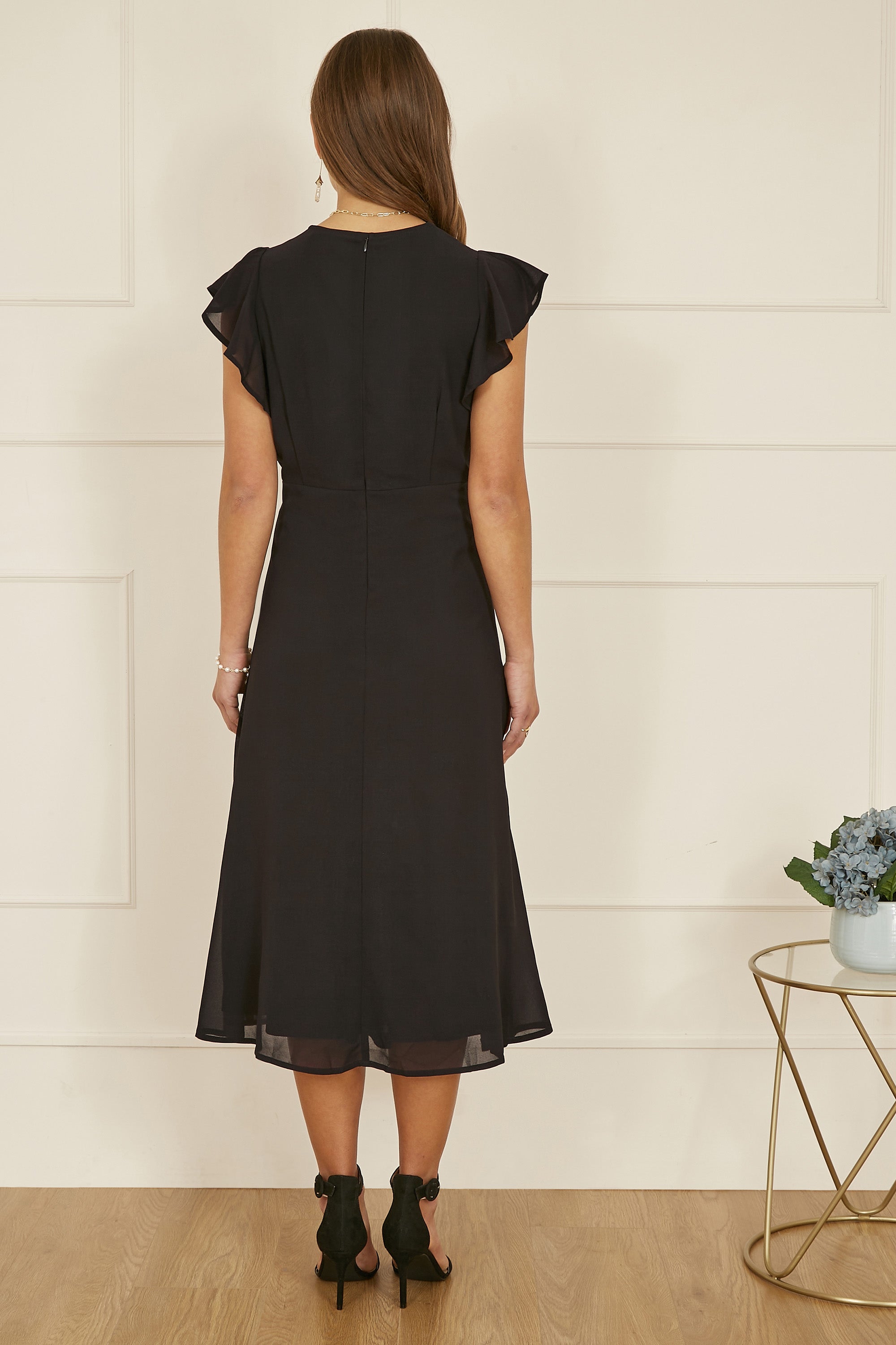 Yumi Black All Over Floral Embroidery Midi Skater Dress - QHA UK
