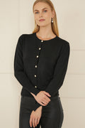 Yumi Black Metallic Knit Cardigan With Pearl Button Details - QHA UK