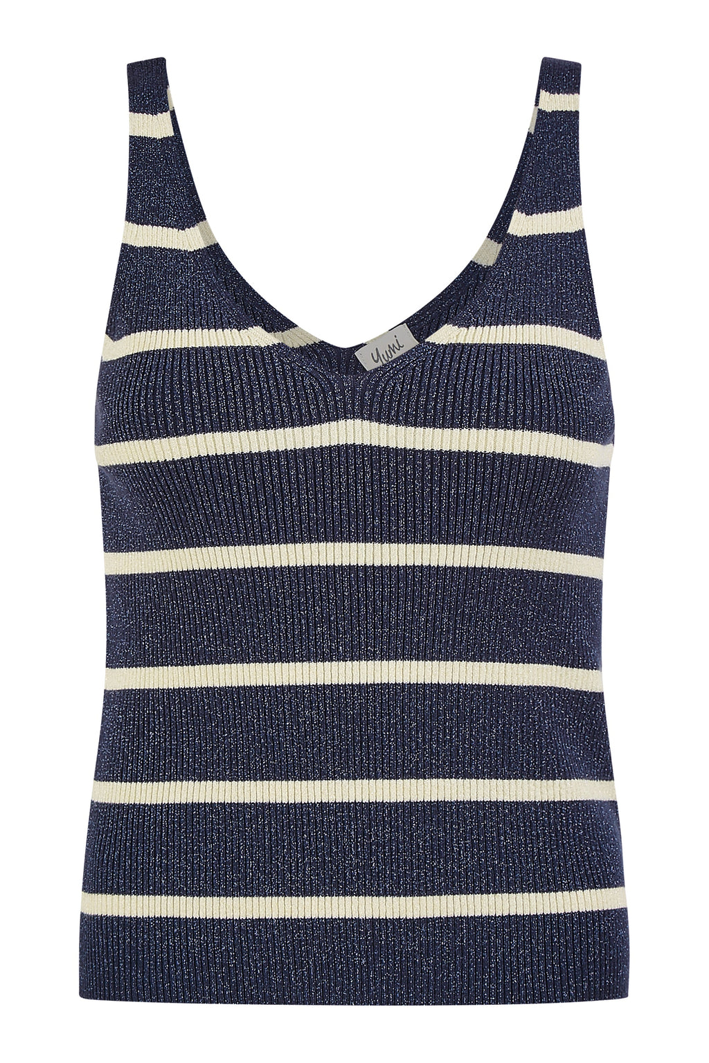 Yumi Navy Striped Sparkle Knitted Vest Top