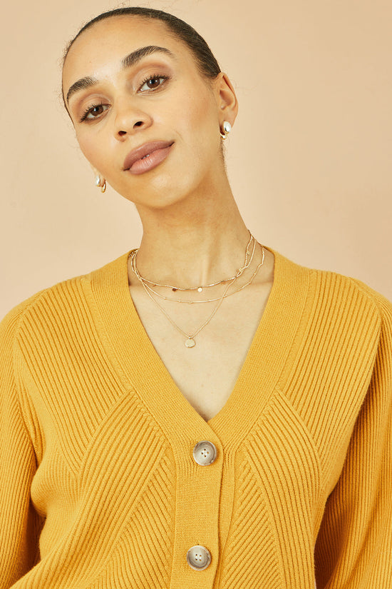 Yumi Mustard Relaxed Fit Cardigan With Stitch Detail - QHA UK