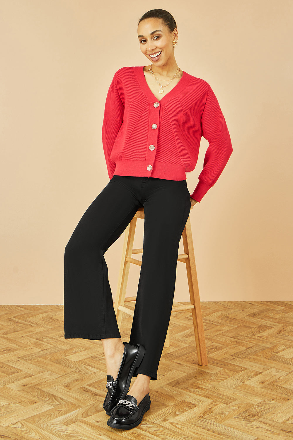 Yumi Red Relaxed Fit Cardigan With Stitch Detail - QHA UK