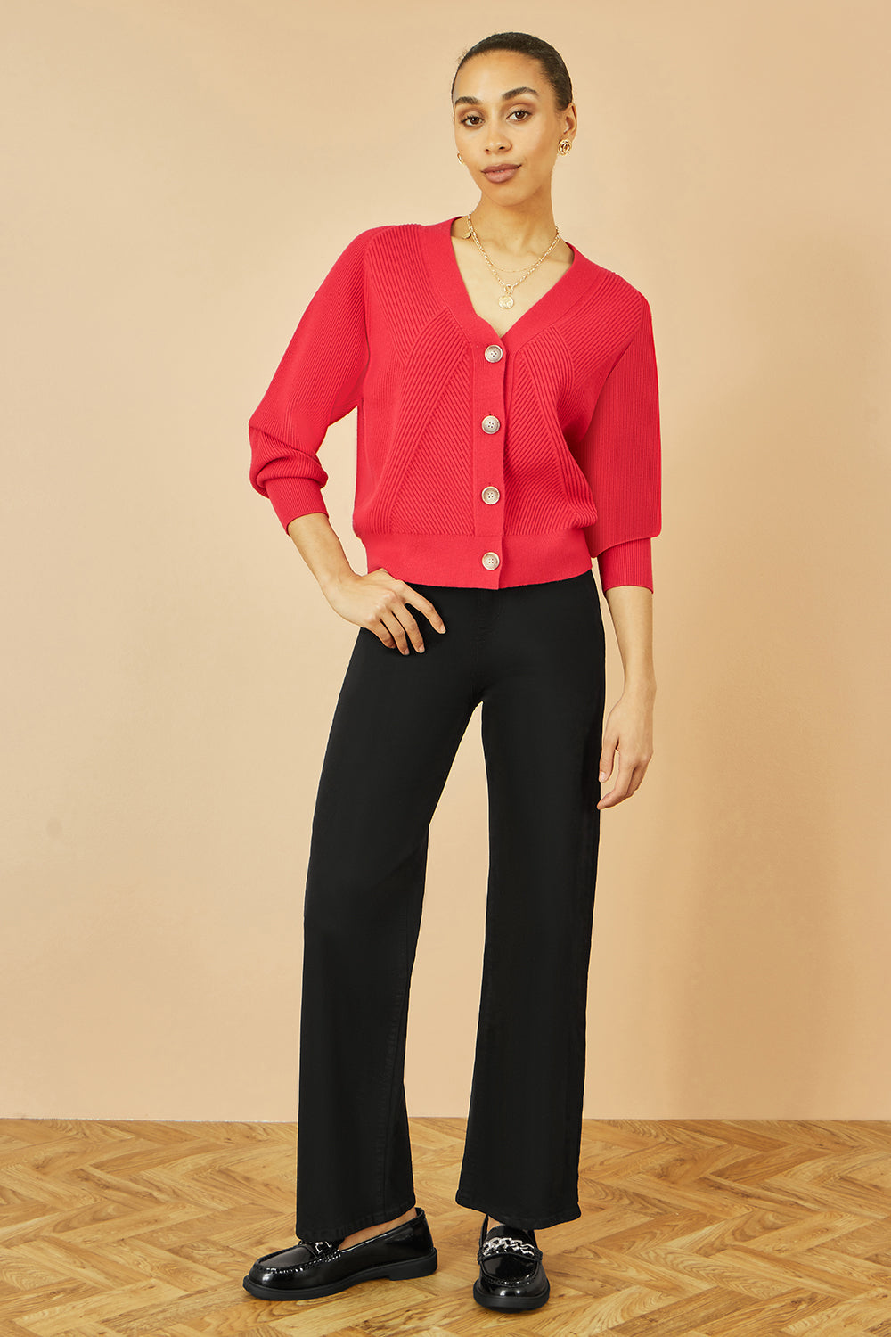 Yumi Red Relaxed Fit Cardigan With Stitch Detail - QHA UK