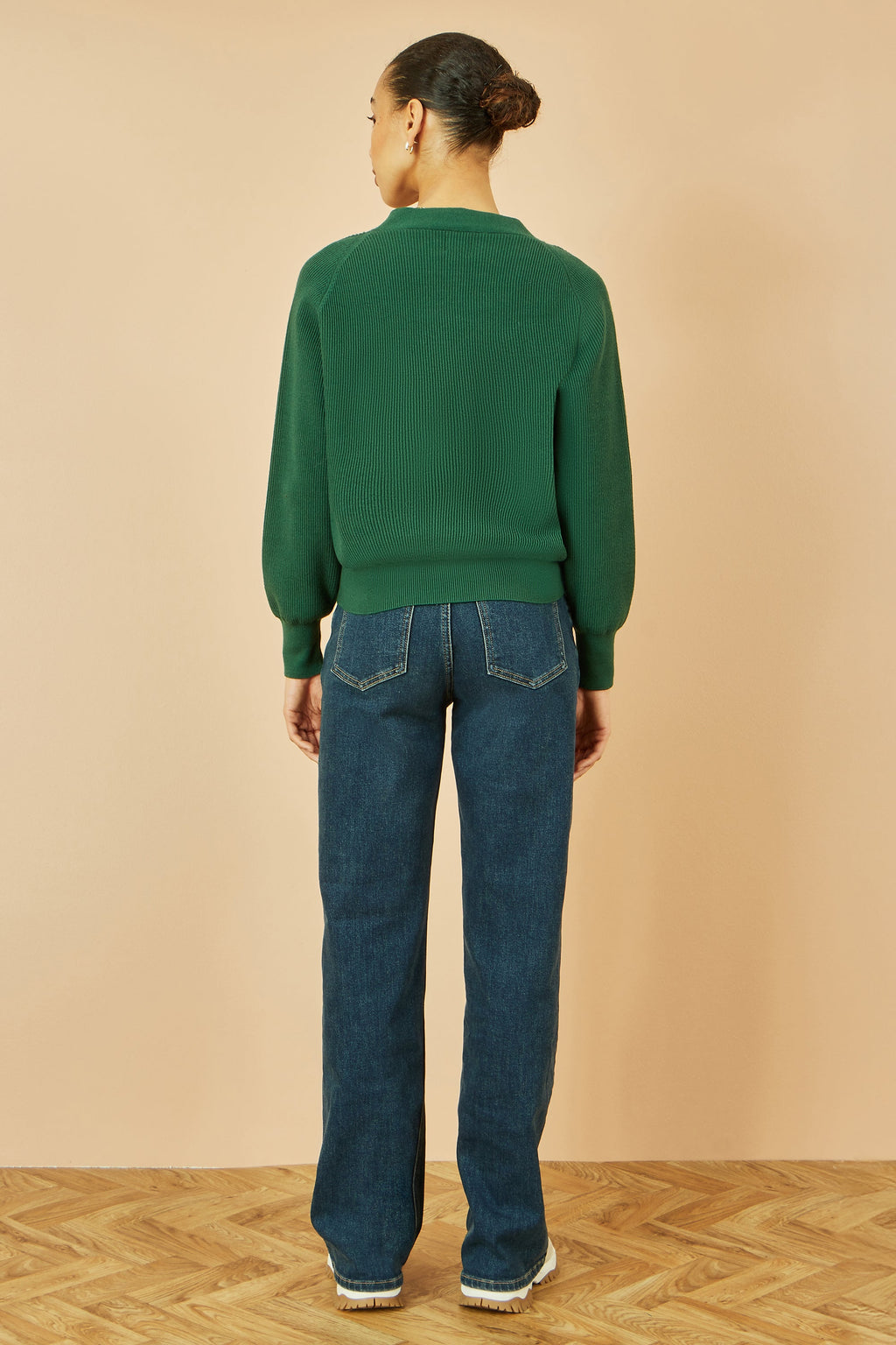 Yumi Green Relaxed Fit Cardigan With Stitch Detail