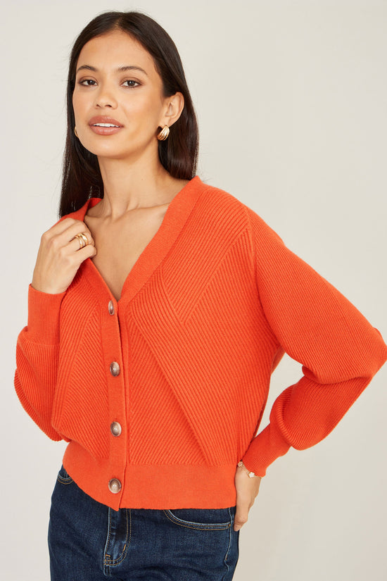 Yumi Orange Relaxed Fit Cardigan With Stitch Detail - QHA UK