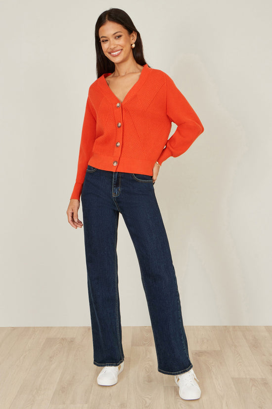Yumi Orange Relaxed Fit Cardigan With Stitch Detail - QHA UK