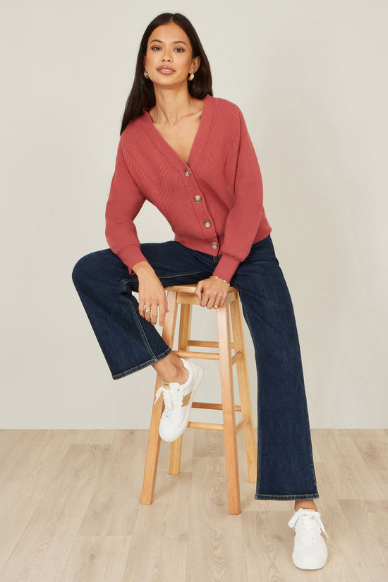 Yumi Rose Pink Relaxed Fit Cardigan With Stitch Detail - QHA UK