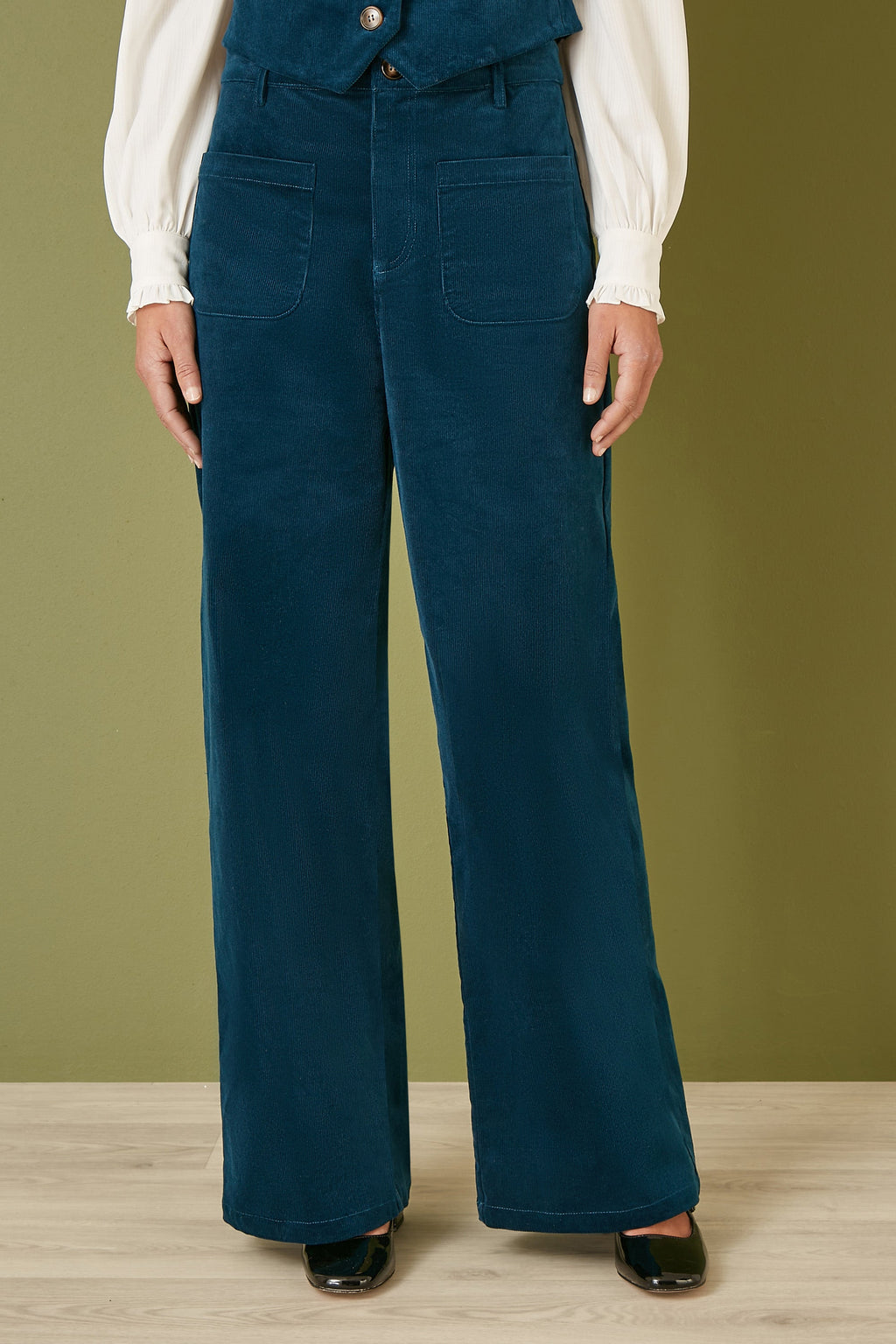 Yumi Teal Cord Trousers With Patch Pockets - QHA UK