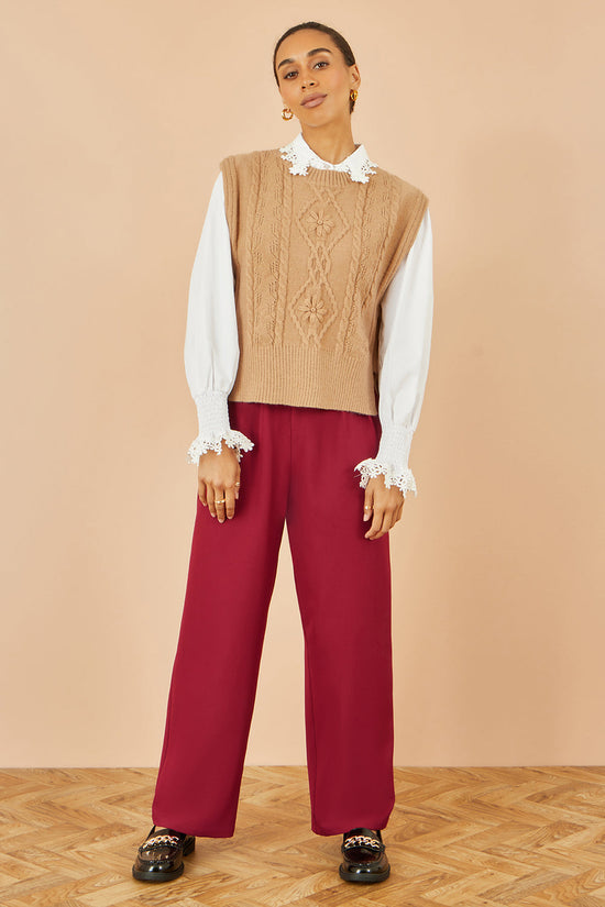 Yumi Burgundy Wide Leg Trousers - QHA UK