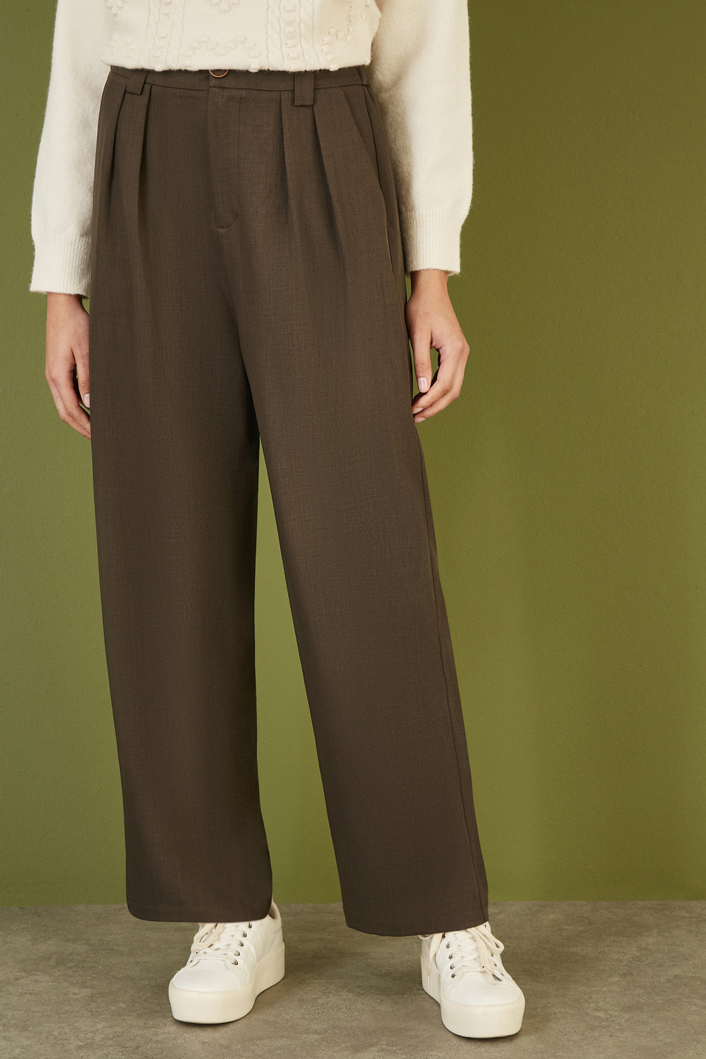 Yumi Brown Wide Leg Trousers - QHA UK