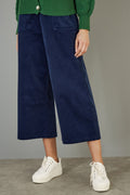 Yumi Navy Cord Cropped Wide Leg Trousers With Pockets - QHA UK