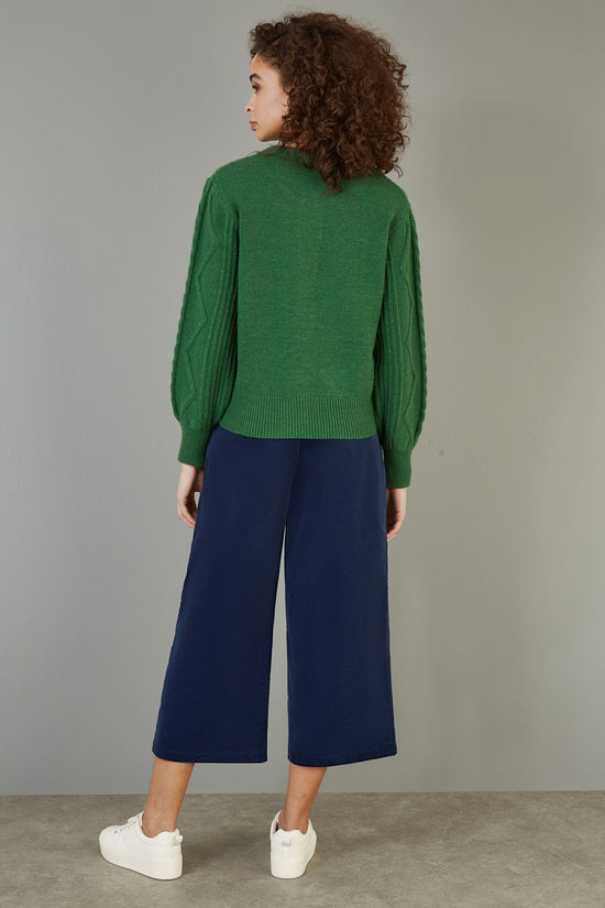 Yumi Navy Cord Cropped Wide Leg Trousers With Pockets - QHA UK