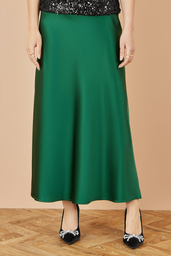 Yumi Green Satin Midi Skirt - QHA UK