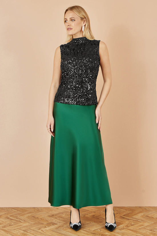 Yumi Green Satin Midi Skirt - QHA UK