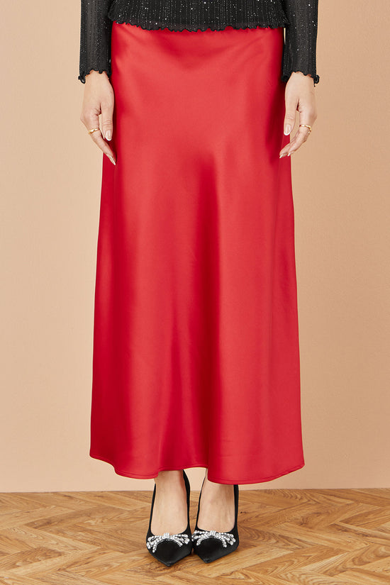 Yumi Red Satin Midi Skirt - QHA UK