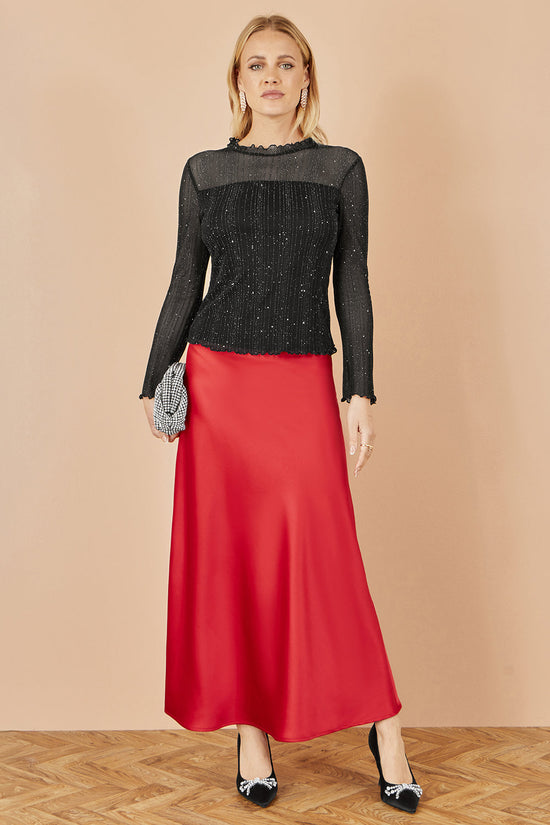 Yumi Red Satin Midi Skirt - QHA UK