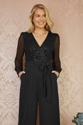 Yumi Black Sequin Jumpsuit With Long Sleeves - QHA UK