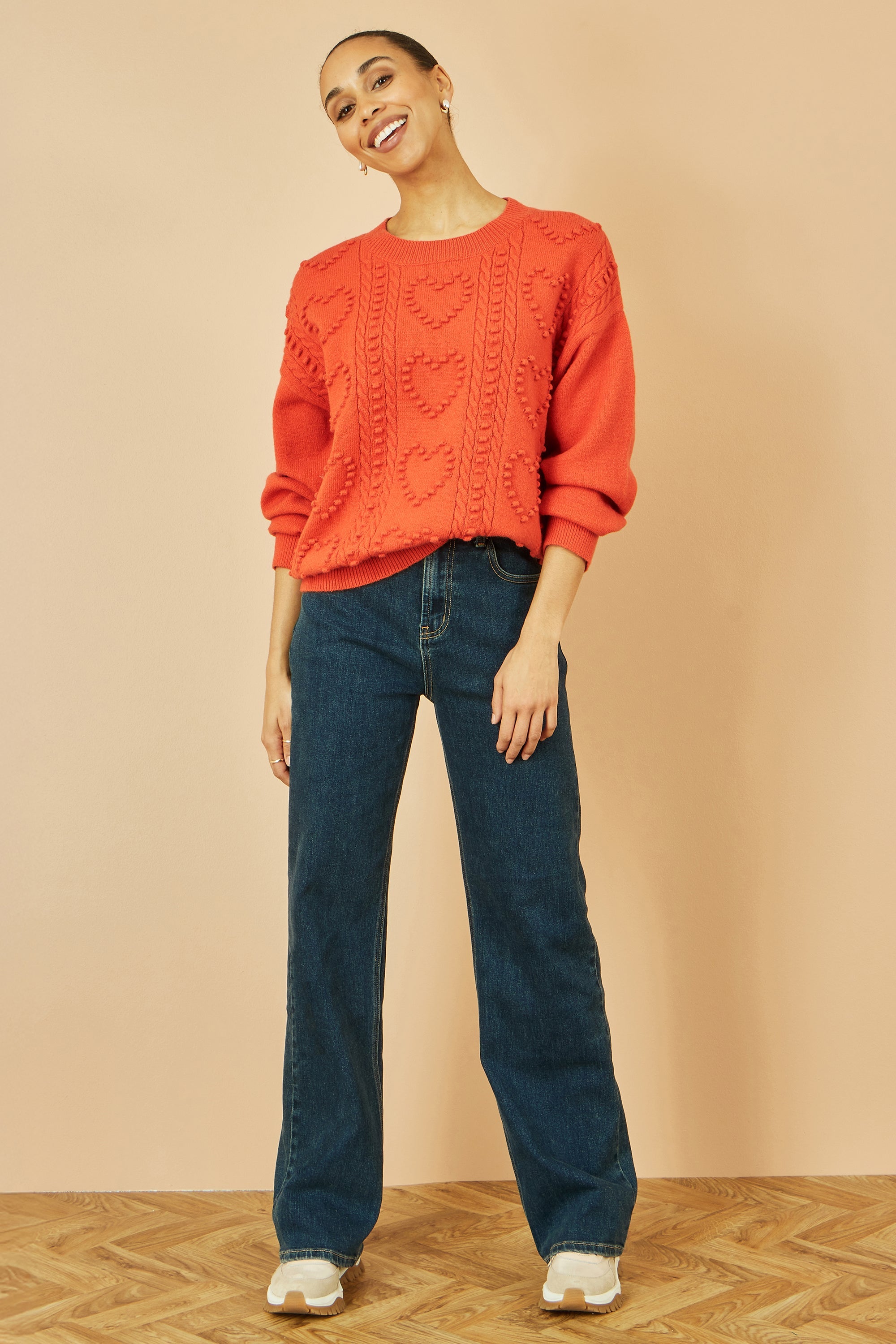 Yumi Orange Heart Knit Relaxed Jumper