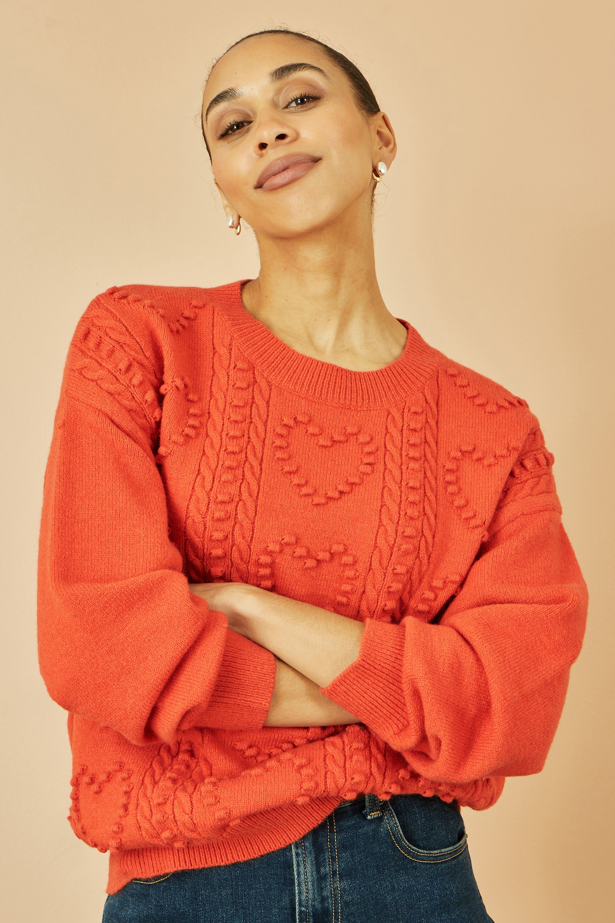 Yumi Orange Heart Knit Relaxed Jumper