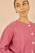 Yumi Pink Relaxed Fit Cable Cardigan - QHA UK