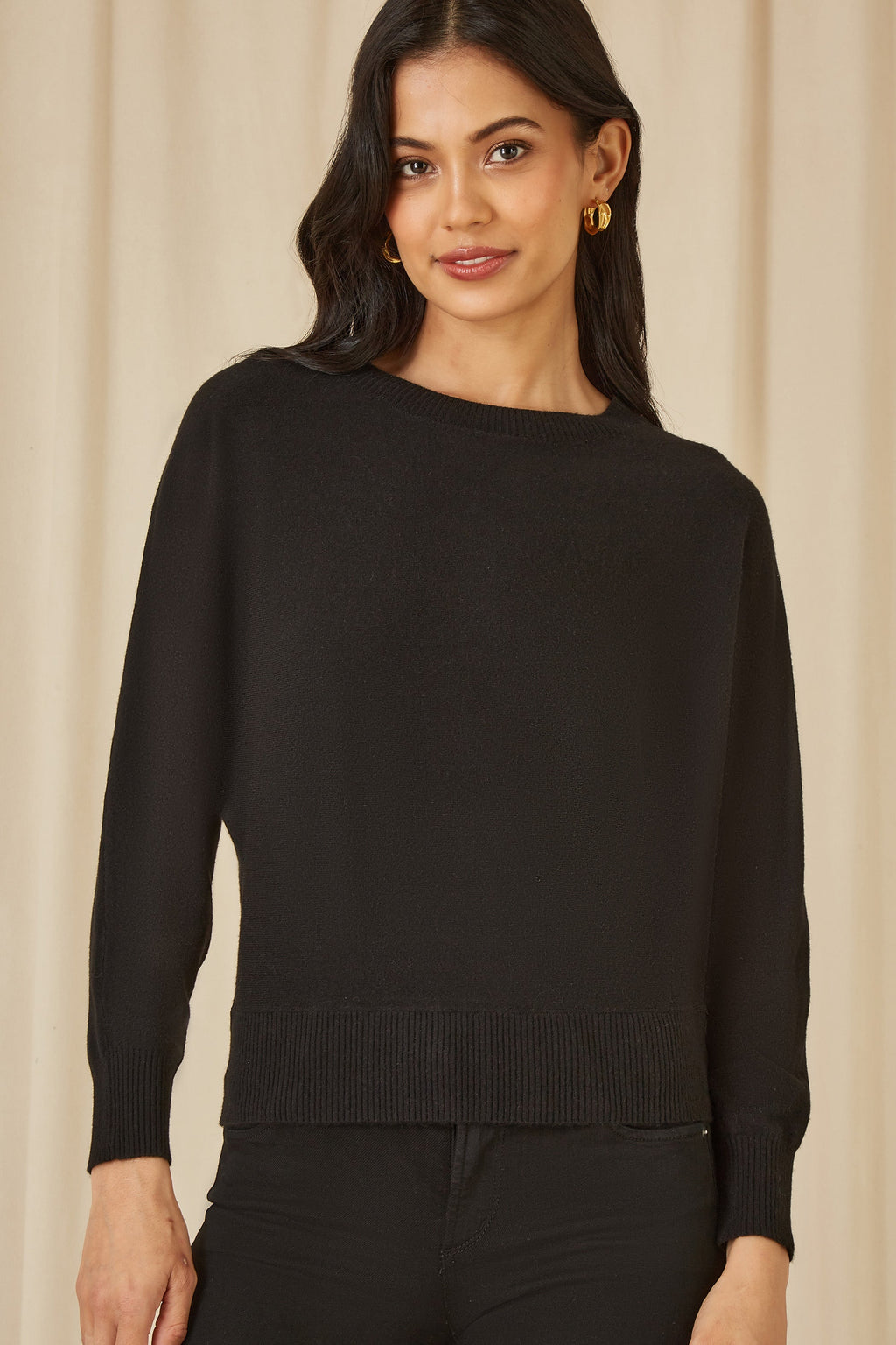 Yumi Black Knitted Batwing Jumper - QHA UK