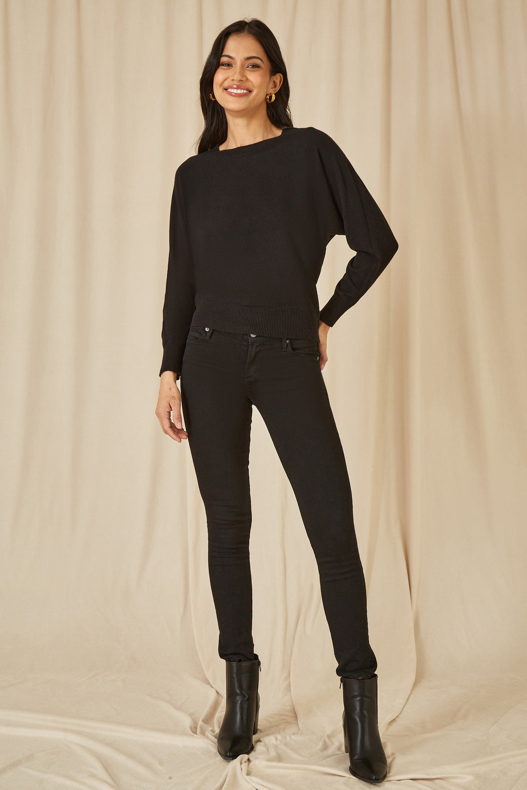 Yumi Black Knitted Batwing Jumper - QHA UK
