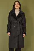 Yumi Black Trench Coat With Faux Fur Lining - QHA UK