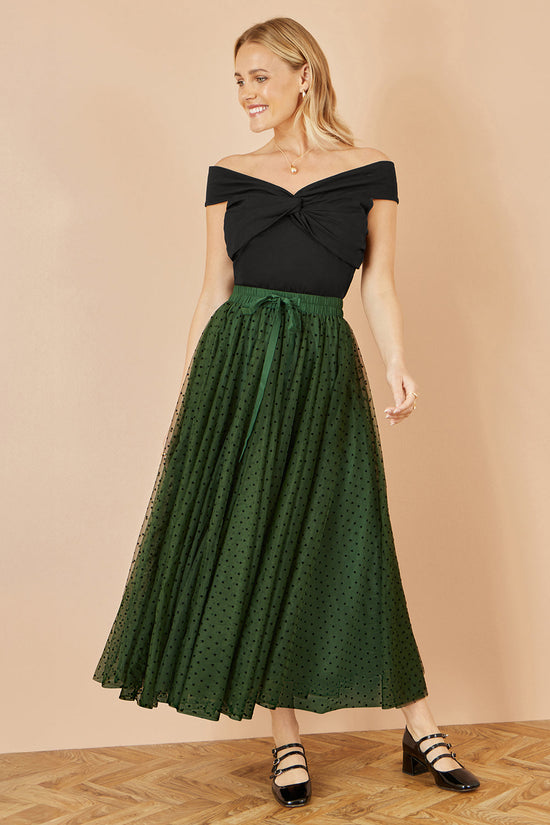 Yumi Green Mesh Heart Print Tulle Skirt - QHA UK