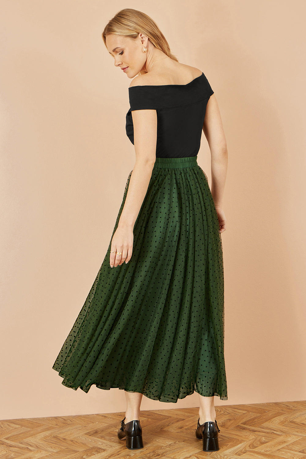 Yumi Green Mesh Heart Print Tulle Skirt - QHA UK