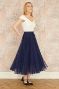 Yumi Navy Mesh Heart Print Tulle Skirt - QHA UK
