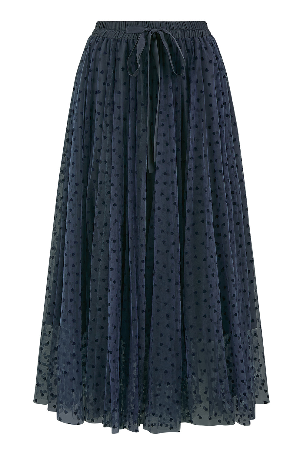 Yumi Navy Mesh Heart Print Tulle Skirt - QHA UK