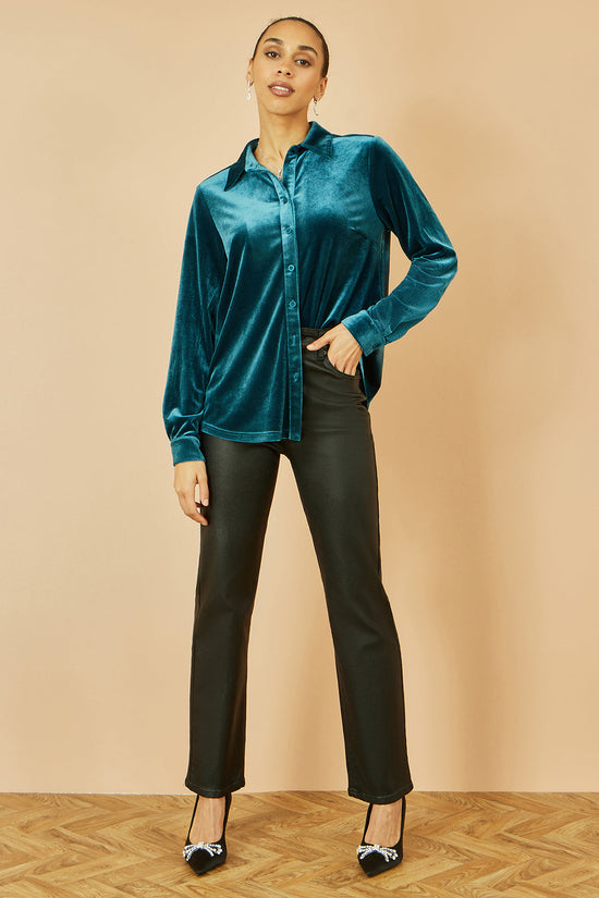 Yumi Teal Velvet Relaxed Fit Shirt - QHA UK