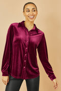 Yumi Burgundy Velvet Relaxed Fit Shirt - QHA UK