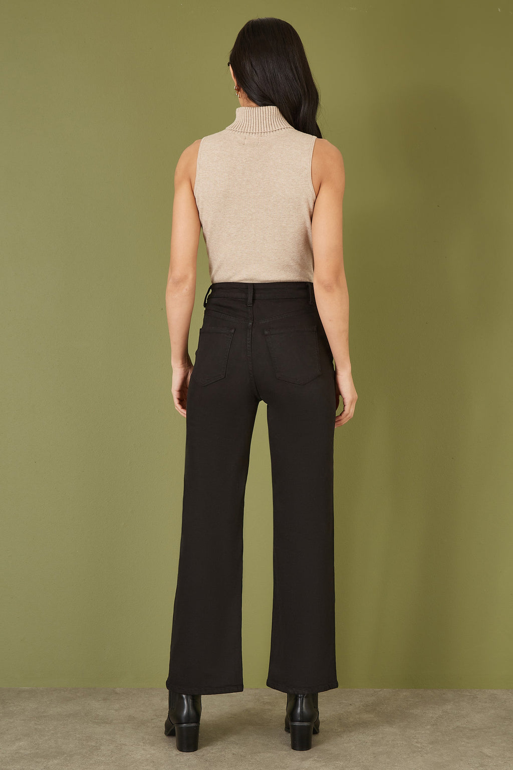 Yumi Black Stretch Canvas Wide Leg High Waist Jeans - QHA UK